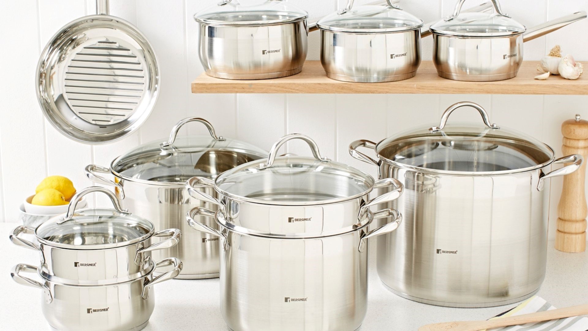 Bergner Gourmet Stainless Steel Induction Stockpots, Casserole, Saucepans and Steamsets