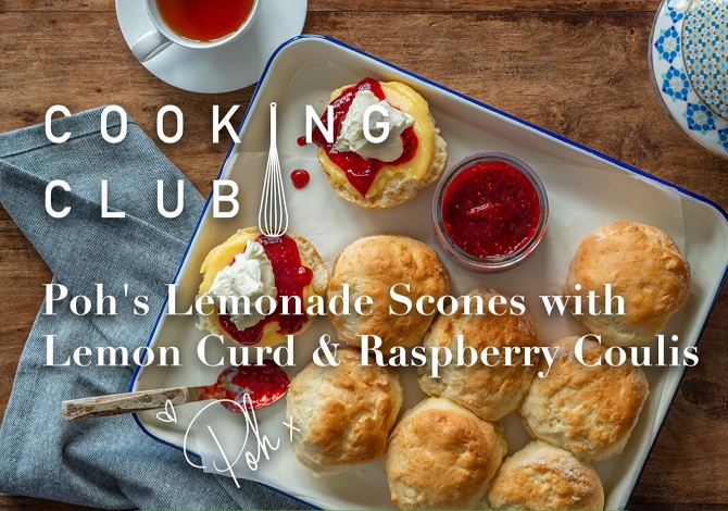 Poh’s Lemonade Scones with Lemon Curd & Raspberry Coulis