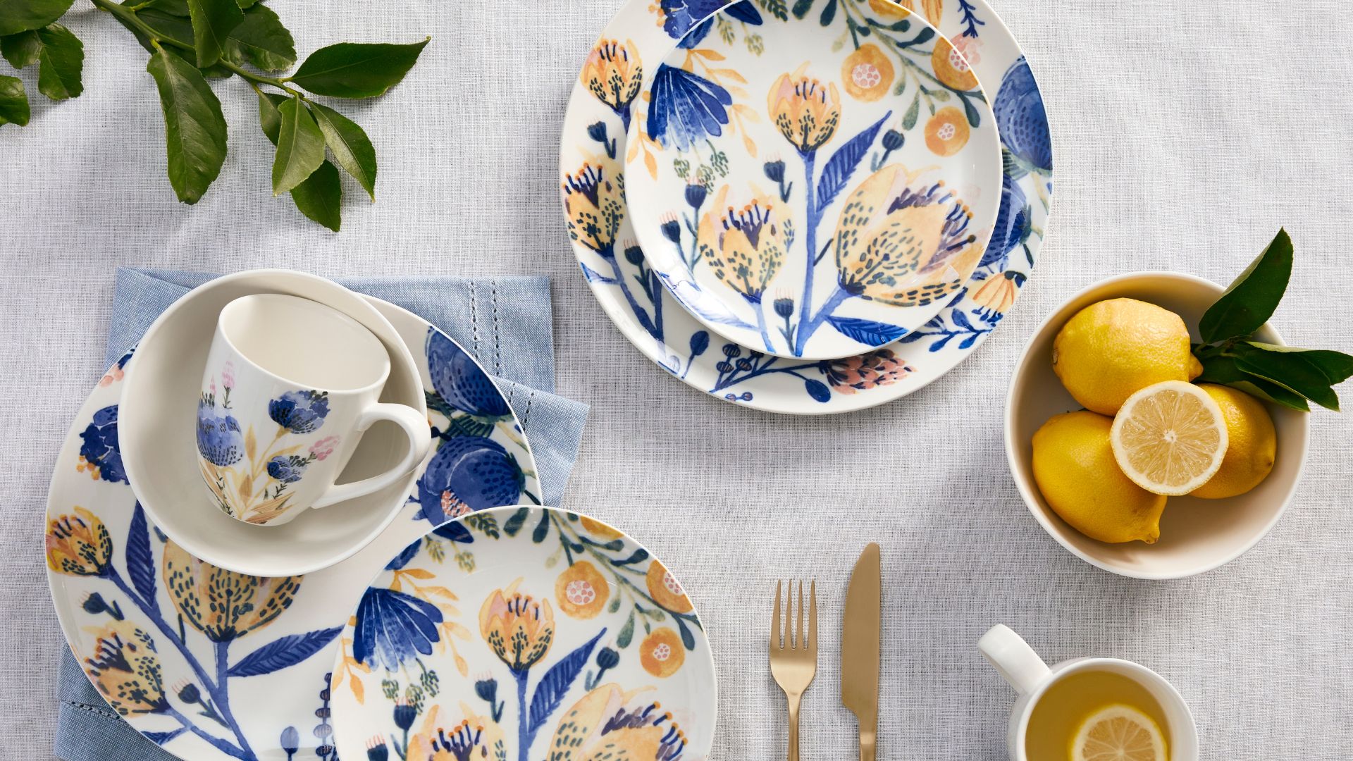 Matching floral dinnerware set for casual spring dining