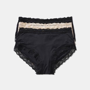 Sash & Rose Women's Micro & Lace Full Brief 3 Pack Black & Beige