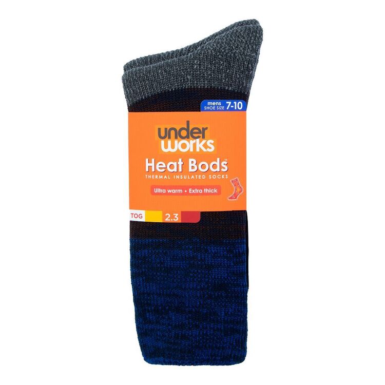 Underworks Men's Heat Bods Brushed Crew Sock Blue