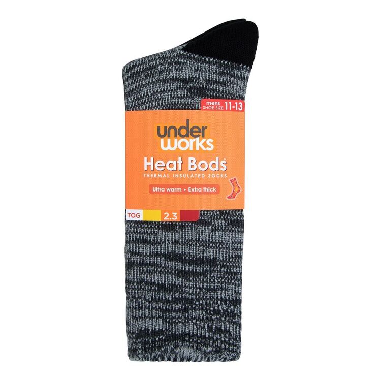 Underworks Men's Heat Bods Brushed Crew Sock Grey