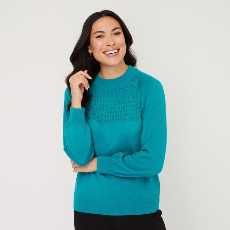 Leona Edmiston Ruby Women's Bamboo Stitch Splice Knit Teal