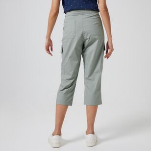 Khoko Collection Women's Rib Waist Crop Pant Khaki