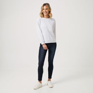 Khoko Collection Women's Star Sweat Top Light Grey Marle