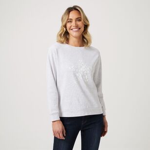 Khoko Collection Women's Star Sweat Top Light Grey Marle