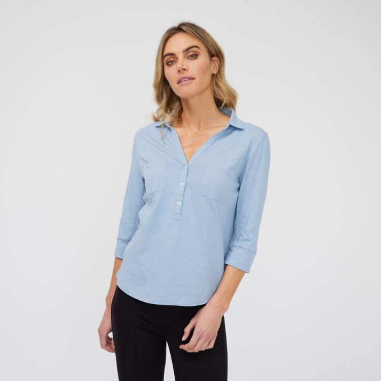 Khoko Collection Women's Cotton Classic Polo Shirt Dust Blue