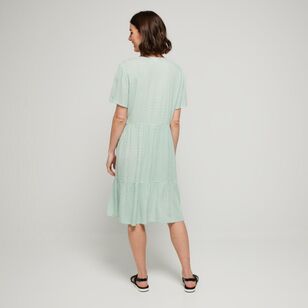 Khoko Collection Women's Crinkle Button Dress Green Gingham