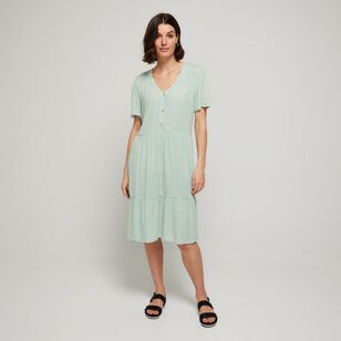 Khoko Collection Women's Crinkle Button Dress Green Gingham