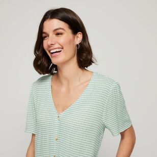 Khoko Collection Women's Crinkle Button Dress Green Gingham