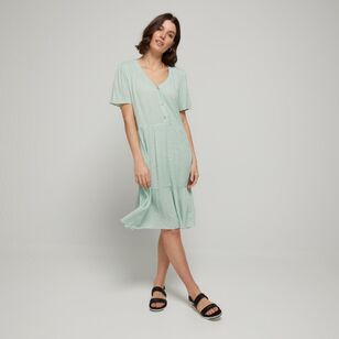 Khoko Collection Women's Crinkle Button Dress Green Gingham