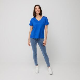 Khoko Basics Women's Vee Neck Cotton Tee Cobalt