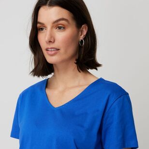 Khoko Basics Women's Vee Neck Cotton Tee Cobalt