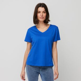 Khoko Basics Women's Vee Neck Cotton Tee Cobalt