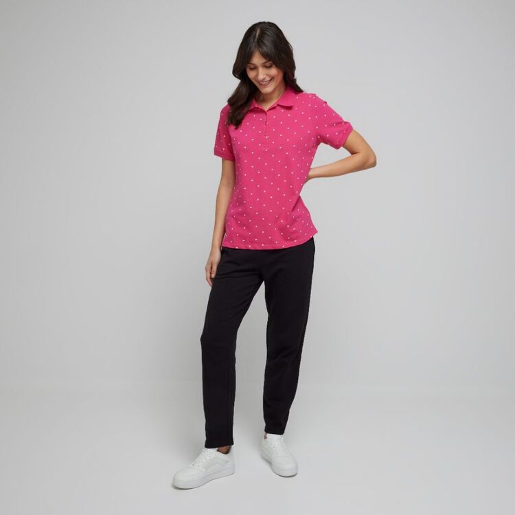 Khoko Collection Women's Cotton Pique Polo Shirt Hot Pink