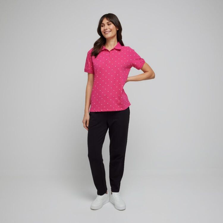 Khoko Collection Women's Cotton Pique Polo Shirt Hot Pink