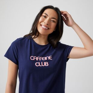 Sash & Rose Women's Cotton Short Sleeve Sleep Tee Navy