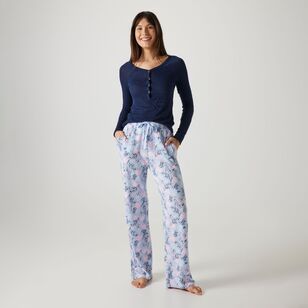 Sash & Rose Women's Supersoft Long Sleep Pant Blue & Floral