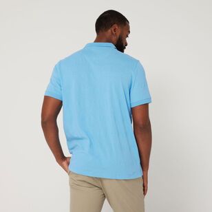 JC Lanyon Men's Textured Stripe Solid Colour Polo Light Blue