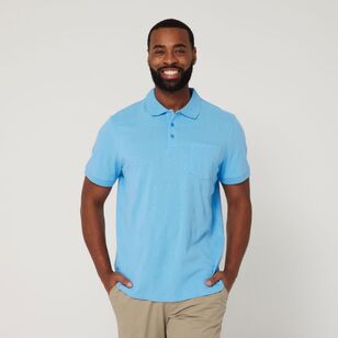 JC Lanyon Men's Textured Stripe Solid Colour Polo Light Blue