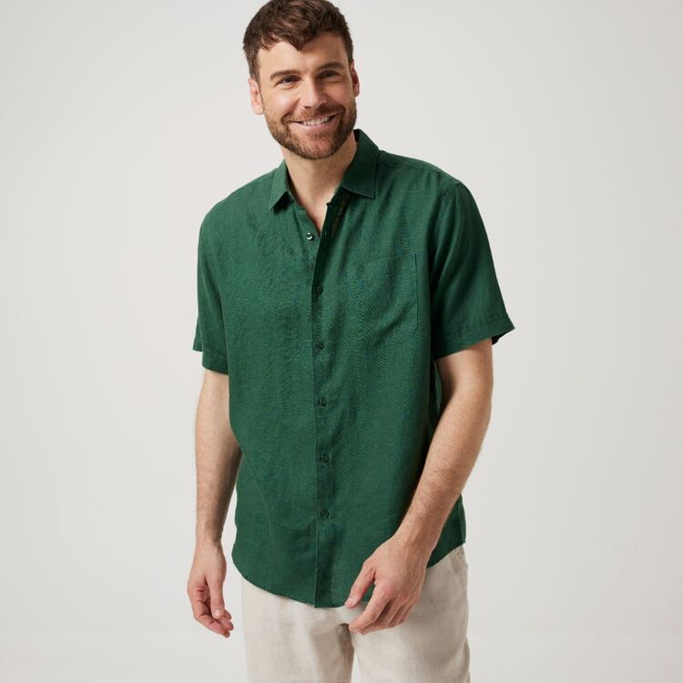 JC Lanyon Men's Fulton Short Sleeve Linen Shirt Moss