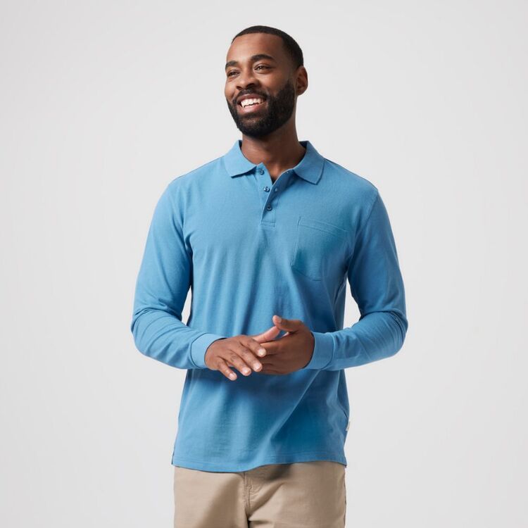 JC Lanyon Men's Dyer Long Sleeve Pique Polo Blue Heaven