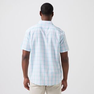 JC Lanyon Men's Docker Check Short Sleeve Shirt White & Aqua