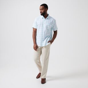 JC Lanyon Men's Docker Check Short Sleeve Shirt White & Aqua