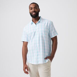 JC Lanyon Men's Docker Check Short Sleeve Shirt White & Aqua