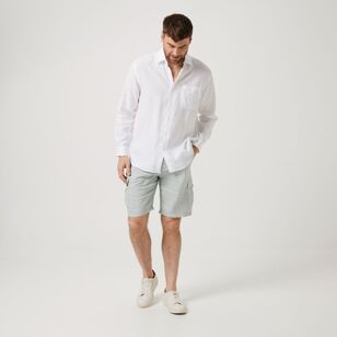 JC Lanyon Men's Kinloch Long Sleeve Epaulette Linen Shirt White