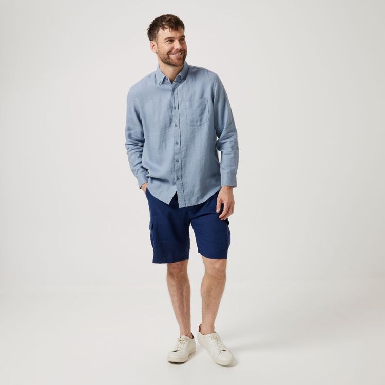 JC Lanyon Men's Hawley Linen Solid Long Sleeve Shirt Dust Blue