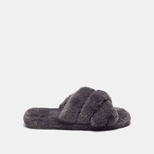 Sash & Rose Women's Gamble Fur Slipper Grey