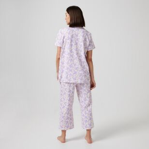 Sash & Rose Women's Cotton Interlock Long PJ Set Floral X Small