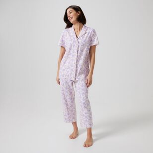 Sash & Rose Women's Cotton Interlock Long PJ Set Floral X Small