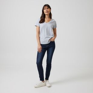 Khoko Collection Women's Cotton Slub Vee Neck Tee Grey Marle Small