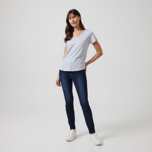 Khoko Collection Women's Cotton Slub Vee Neck Tee Grey Marle Small