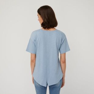 Khoko Collection Women's Cotton Slub Split Back Tee Dust Blue Medium