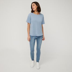 Khoko Collection Women's Cotton Slub Split Back Tee Dust Blue Medium