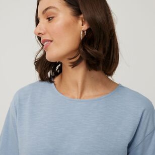 Khoko Collection Women's Cotton Slub Split Back Tee Dust Blue Medium