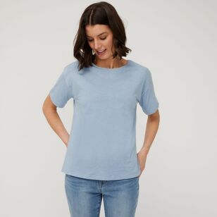 Khoko Collection Women's Cotton Slub Split Back Tee Dust Blue Medium