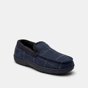 Jeff Banks Men's Fur Lined Navy Check Moccasin Navy & Chalk