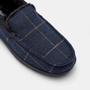 Jeff Banks Men's Fur Lined Navy Check Moccasin Navy & Chalk