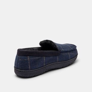 Jeff Banks Men's Fur Lined Navy Check Moccasin Navy & Chalk