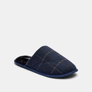 Jeff Banks Men's Fur Lined Navy Check Moccasin Navy & Chalk