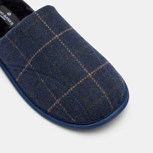 Jeff Banks Men's Fur Lined Navy Check Moccasin Navy & Chalk