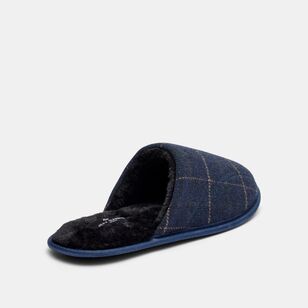 Jeff Banks Men's Fur Lined Navy Check Moccasin Navy & Chalk