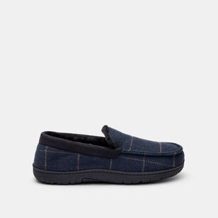 Jeff Banks Men's Fur Lined Navy Check Moccasin Navy & Chalk