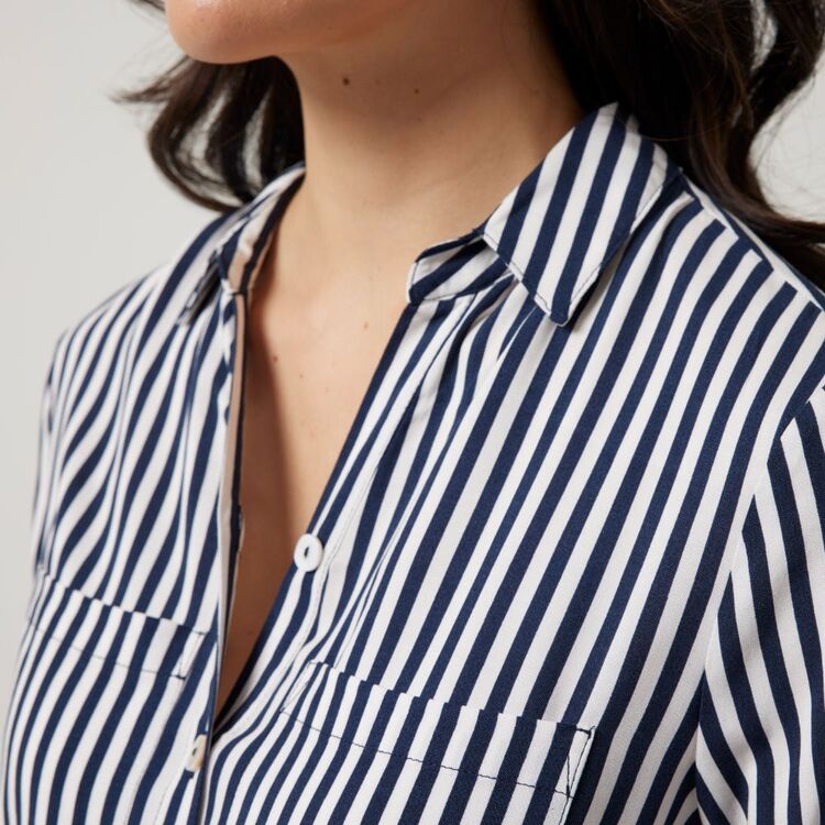 Khoko Collection Women's Stripe Shirt Dress Navy & Stripe
