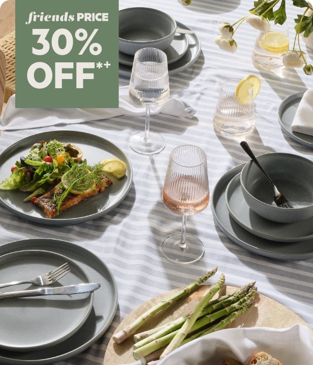 30% Off Full Priced Dinnerware, Glassware & Cutlery