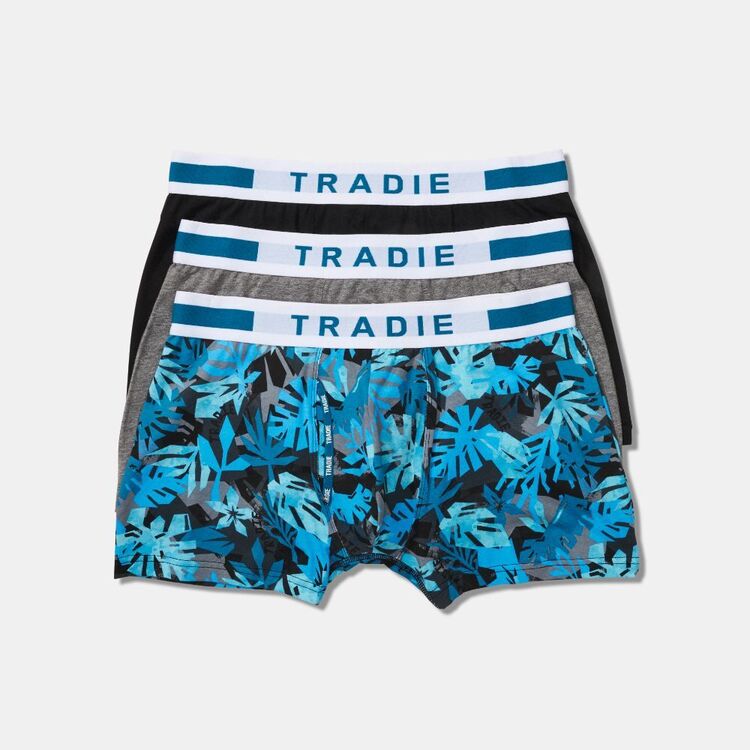 Tradie Black Men's Fly Front Trunk 3 Pack Blue Print